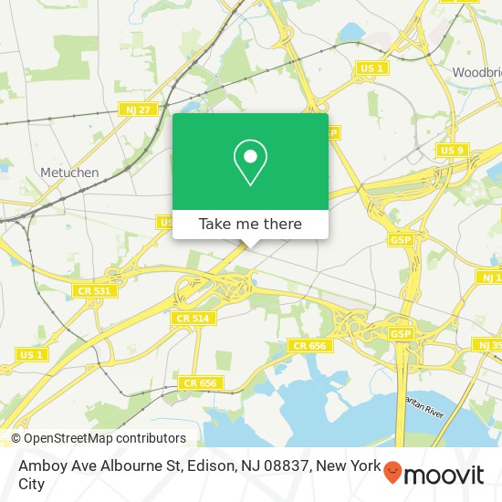 Mapa de Amboy Ave Albourne St, Edison, NJ 08837