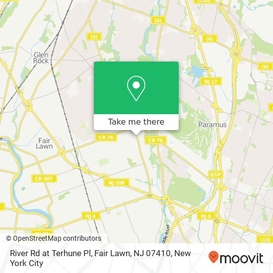 Mapa de River Rd at Terhune Pl, Fair Lawn, NJ 07410