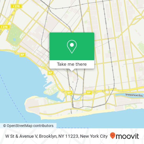 Mapa de W St & Avenue V, Brooklyn, NY 11223
