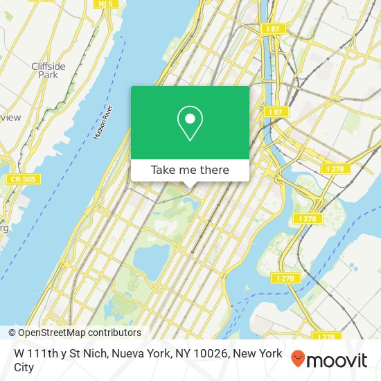 W 111th y St Nich, Nueva York, NY 10026 map
