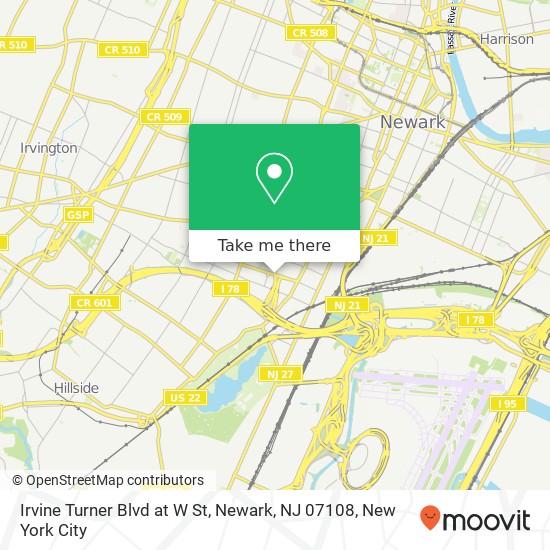 Irvine Turner Blvd at W St, Newark, NJ 07108 map
