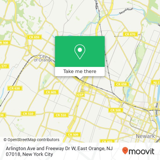 Arlington Ave and Freeway Dr W, East Orange, NJ 07018 map