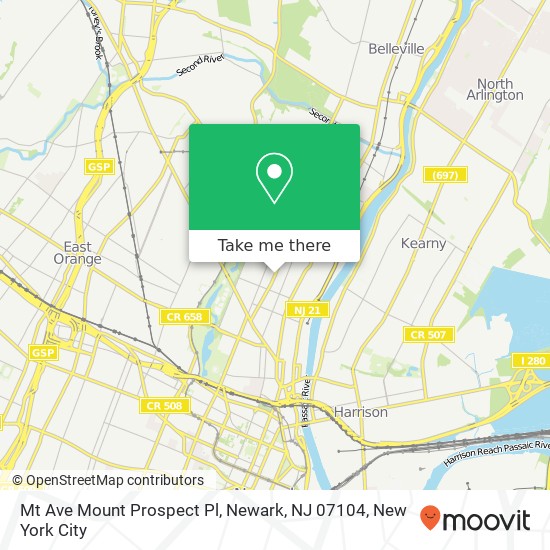 Mapa de Mt Ave Mount Prospect Pl, Newark, NJ 07104