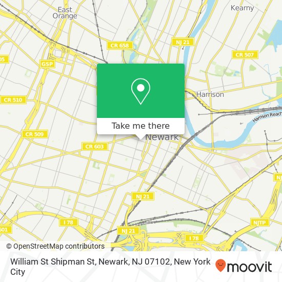 Mapa de William St Shipman St, Newark, NJ 07102