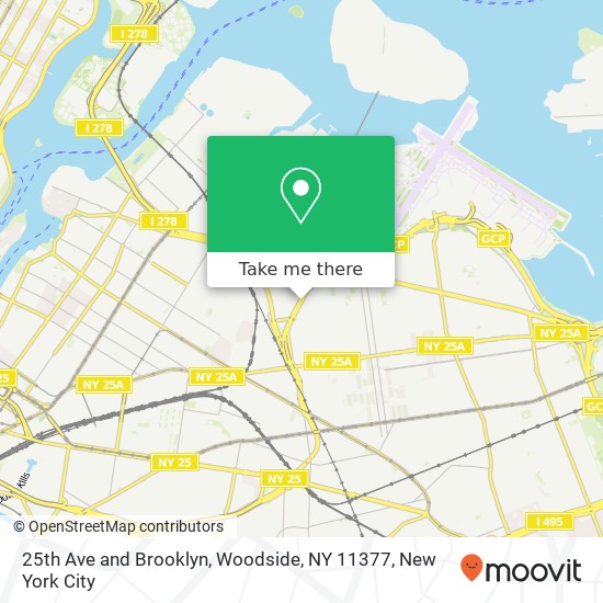 Mapa de 25th Ave and Brooklyn, Woodside, NY 11377