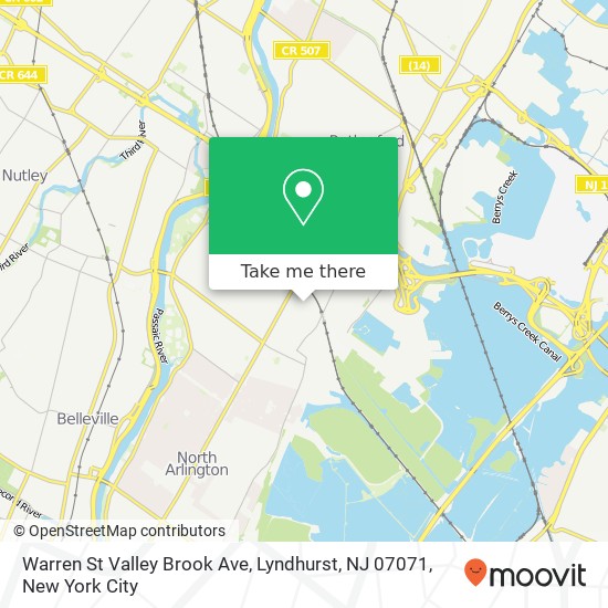 Mapa de Warren St Valley Brook Ave, Lyndhurst, NJ 07071