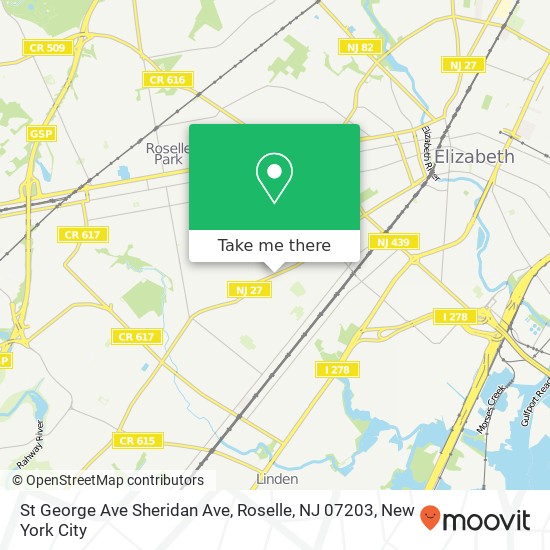 Mapa de St George Ave Sheridan Ave, Roselle, NJ 07203
