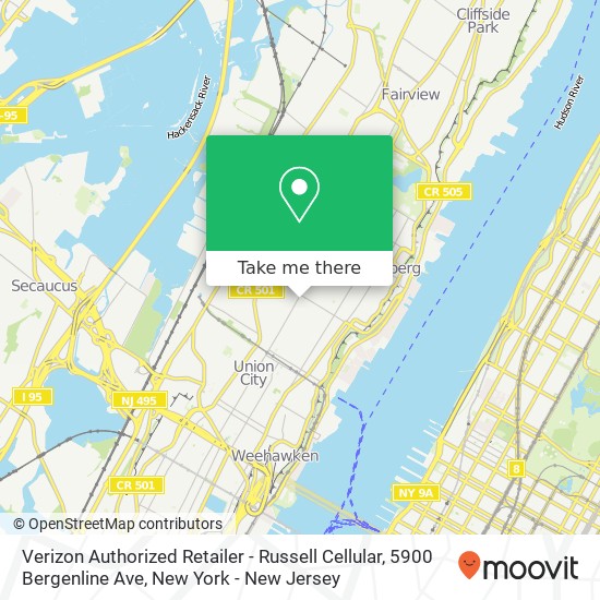 Mapa de Verizon Authorized Retailer - Russell Cellular, 5900 Bergenline Ave