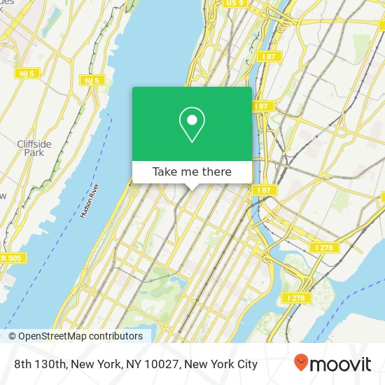 8th 130th, New York, NY 10027 map