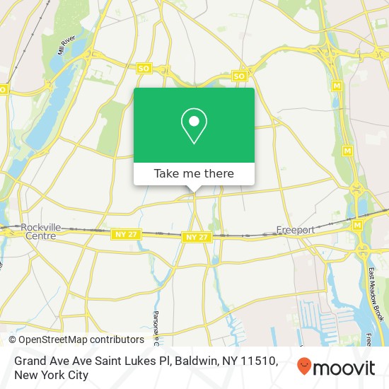 Mapa de Grand Ave Ave Saint Lukes Pl, Baldwin, NY 11510