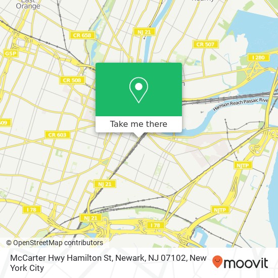 Mapa de McCarter Hwy Hamilton St, Newark, NJ 07102