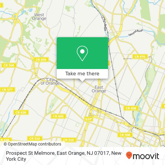 Mapa de Prospect St Melmore, East Orange, NJ 07017