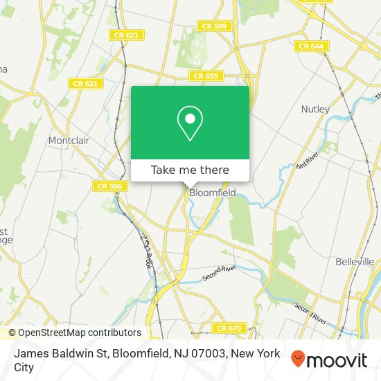 Mapa de James Baldwin St, Bloomfield, NJ 07003