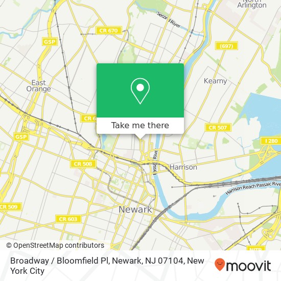 Mapa de Broadway / Bloomfield Pl, Newark, NJ 07104