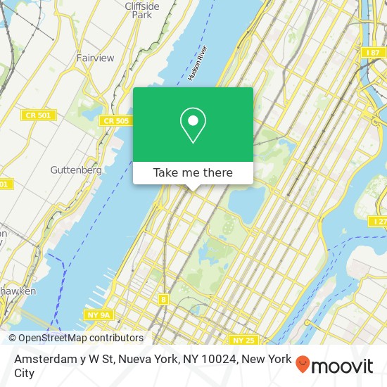 Mapa de Amsterdam y W St, Nueva York, NY 10024