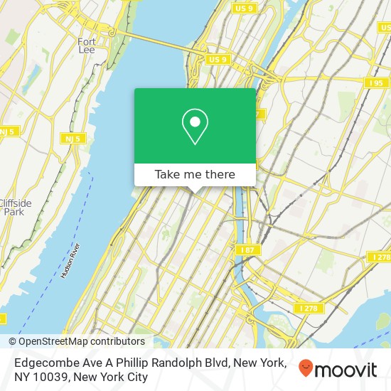 Mapa de Edgecombe Ave A Phillip Randolph Blvd, New York, NY 10039