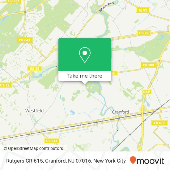 Mapa de Rutgers CR-615, Cranford, NJ 07016