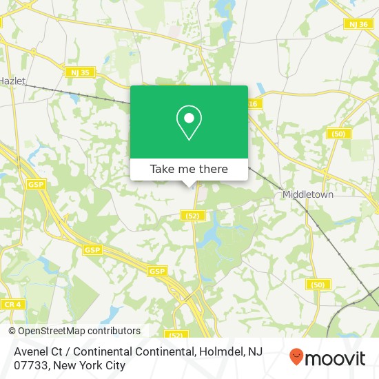 Mapa de Avenel Ct / Continental Continental, Holmdel, NJ 07733