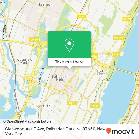 Mapa de Glenwood Ave E Ave, Palisades Park, NJ 07650