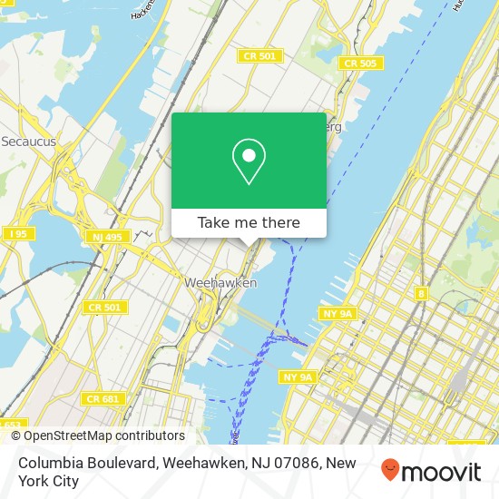 Mapa de Columbia Boulevard, Weehawken, NJ 07086