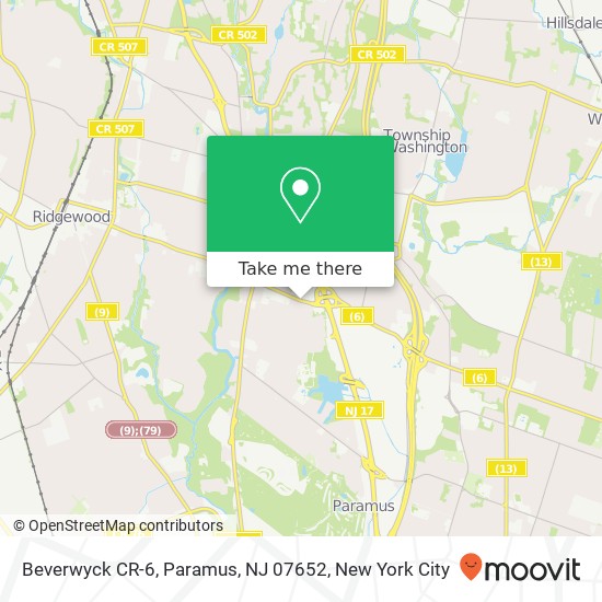 Mapa de Beverwyck CR-6, Paramus, NJ 07652