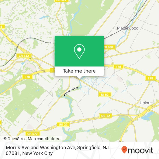 Mapa de Morris Ave and Washington Ave, Springfield, NJ 07081