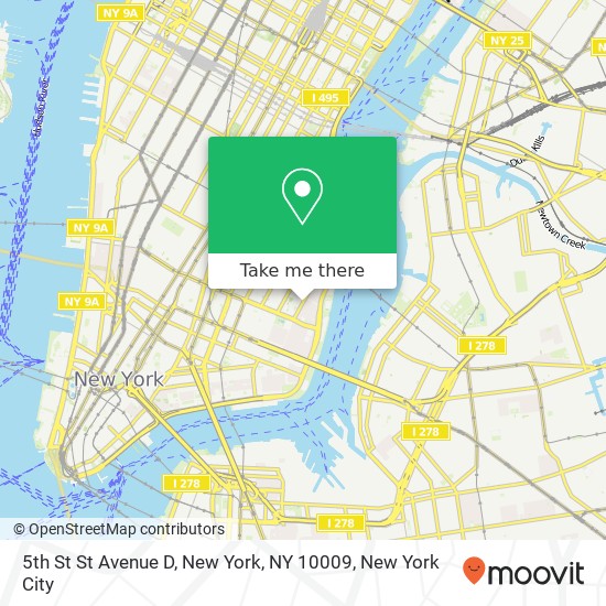 Mapa de 5th St St Avenue D, New York, NY 10009