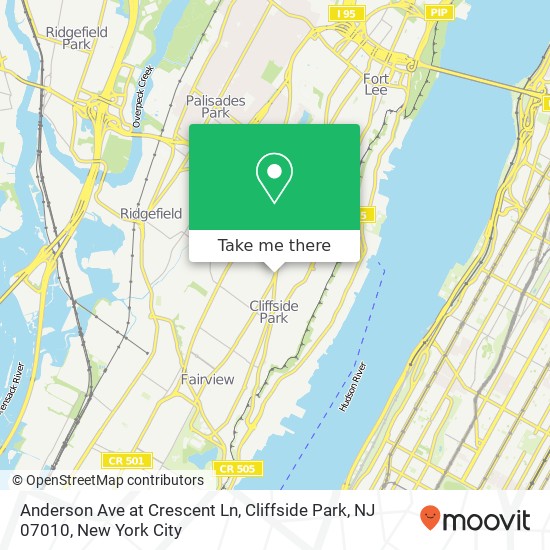 Anderson Ave at Crescent Ln, Cliffside Park, NJ 07010 map