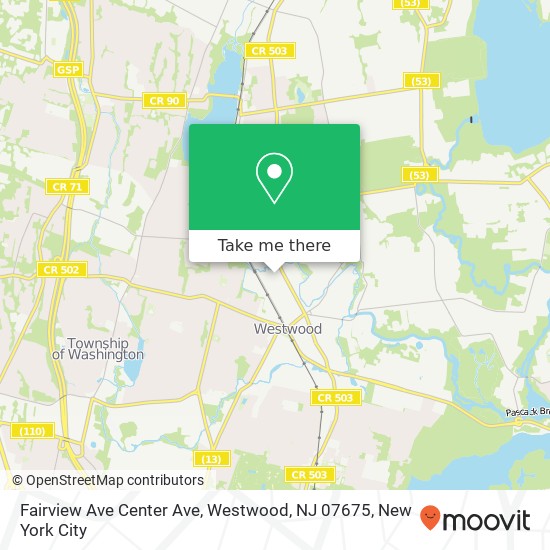 Mapa de Fairview Ave Center Ave, Westwood, NJ 07675