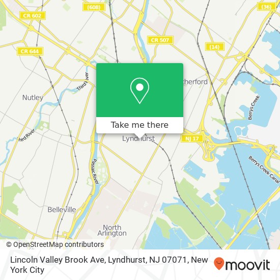Mapa de Lincoln Valley Brook Ave, Lyndhurst, NJ 07071