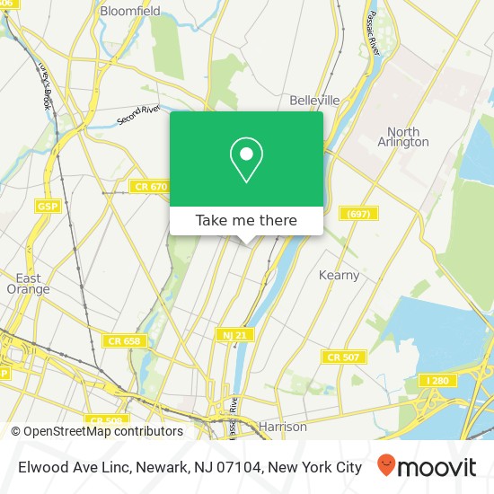 Mapa de Elwood Ave Linc, Newark, NJ 07104