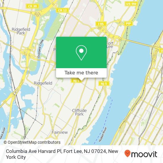 Mapa de Columbia Ave Harvard Pl, Fort Lee, NJ 07024