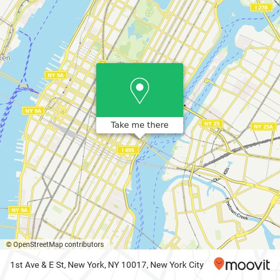 Mapa de 1st Ave & E St, New York, NY 10017