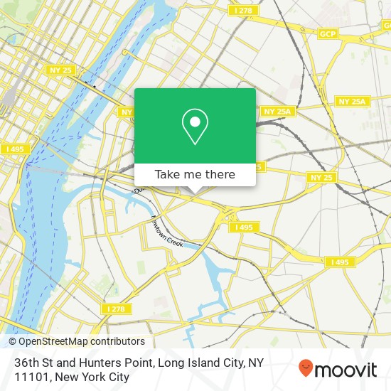 Mapa de 36th St and Hunters Point, Long Island City, NY 11101