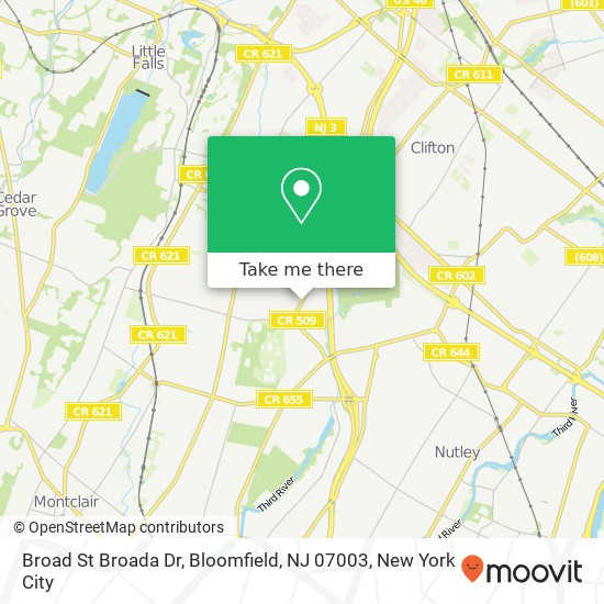 Broad St Broada Dr, Bloomfield, NJ 07003 map