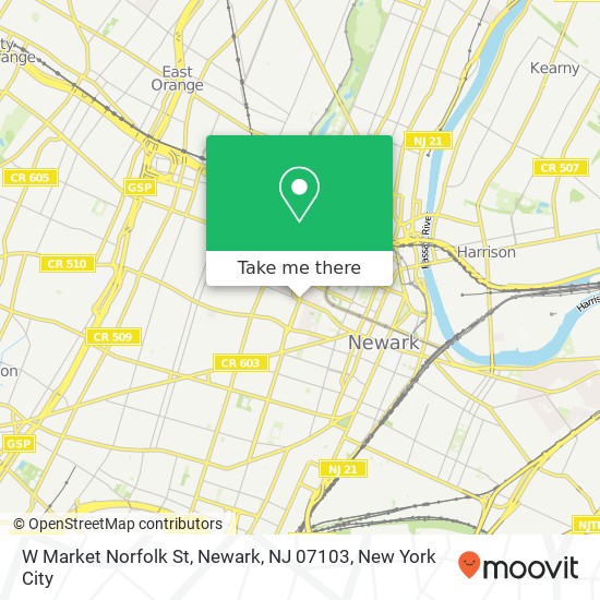 Mapa de W Market Norfolk St, Newark, NJ 07103