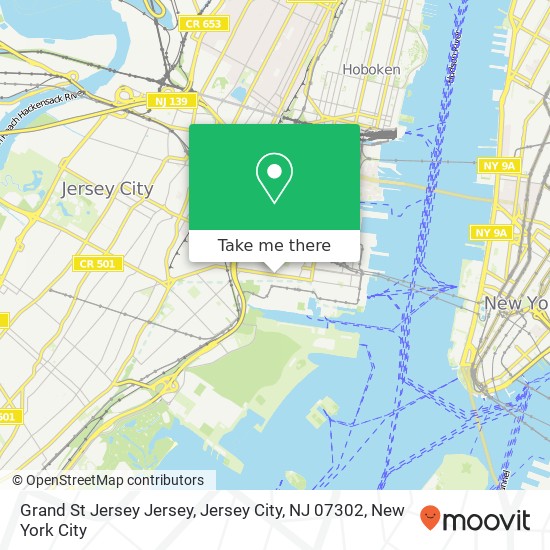 Mapa de Grand St Jersey Jersey, Jersey City, NJ 07302