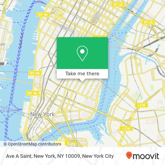 Mapa de Ave A Saint, New York, NY 10009