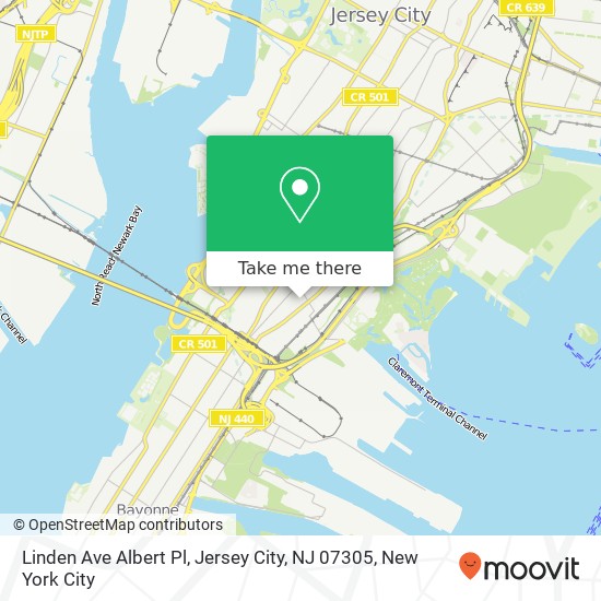 Mapa de Linden Ave Albert Pl, Jersey City, NJ 07305