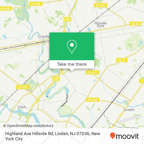 Mapa de Highland Ave Hillside Rd, Linden, NJ 07036