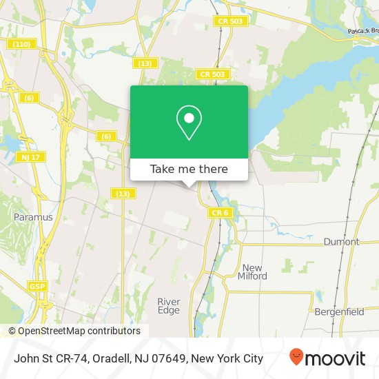 Mapa de John St CR-74, Oradell, NJ 07649