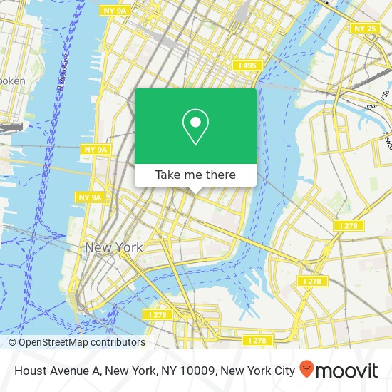 Mapa de Houst Avenue A, New York, NY 10009