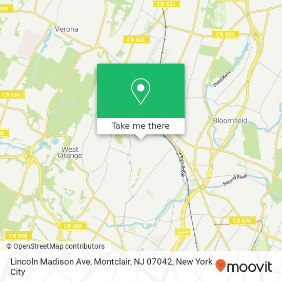 Mapa de Lincoln Madison Ave, Montclair, NJ 07042