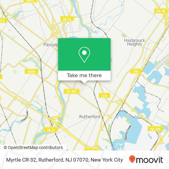 Mapa de Myrtle CR-32, Rutherford, NJ 07070