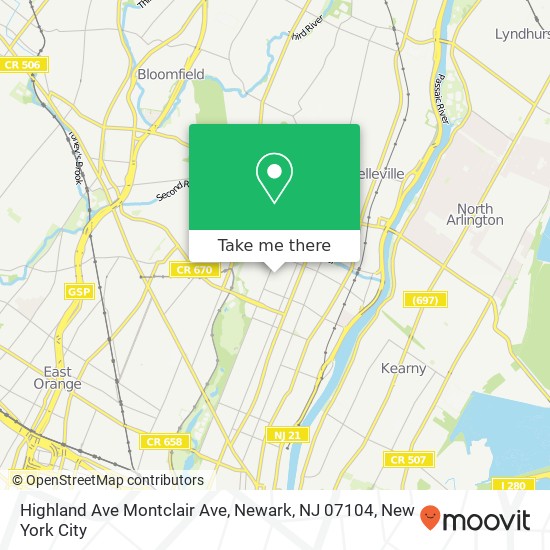 Mapa de Highland Ave Montclair Ave, Newark, NJ 07104