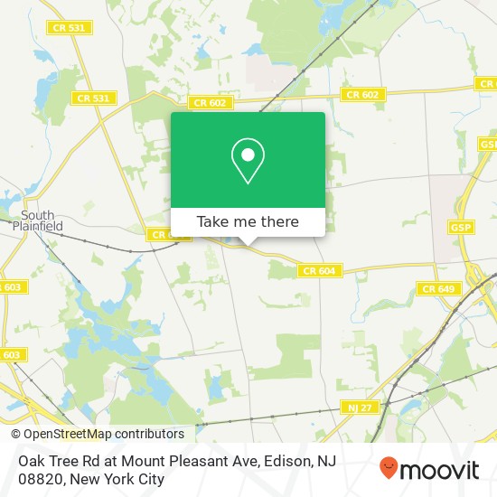 Oak Tree Rd at Mount Pleasant Ave, Edison, NJ 08820 map