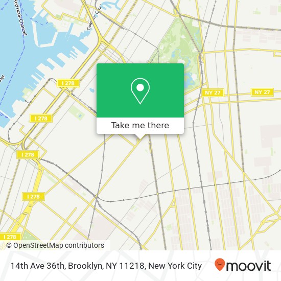 Mapa de 14th Ave 36th, Brooklyn, NY 11218