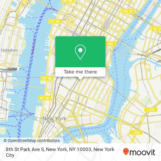 Mapa de 8th St Park Ave S, New York, NY 10003