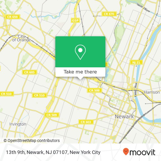 Mapa de 13th 9th, Newark, NJ 07107