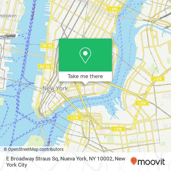 Mapa de E Broadway Straus Sq, Nueva York, NY 10002